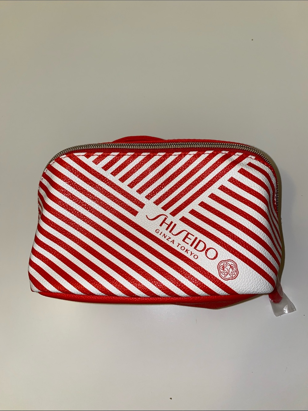 SHISEIDO Ginza Tokyo Red White Striped Makeup Beauty Cosmetics Bag